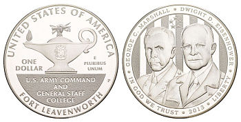 США 1 доллар 2013 P, Джордж Маршалл и Дуайт Эйзенхауэр KM 553 серебро PROOF 11-327-21