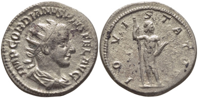 Римская Империя антониниан 241 - 243 Гордиан III, IOVI STATORI,Юпитер, Рим, Good Very fine RIC 84 серебро 1073-15-14