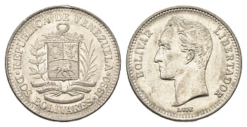 Венесуэла 2 боливара 1990 Симон Боливар Y 43a сталь плакированная никелем 4662-956