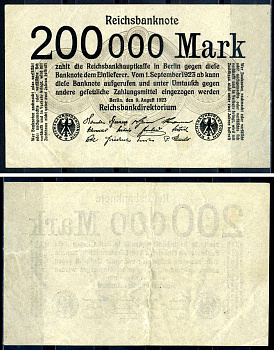 Германия 200000 марок 1923 Pick 100 (2) бумага 7553-29-1-2