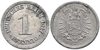 Германия 1 пфенниг 1917 A KM 24, J. 300, Weege 2 алюминий 4547-114