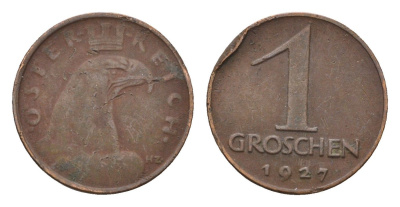 Австрия 1 грош 1927 KM 2836 бронза 4669-1232