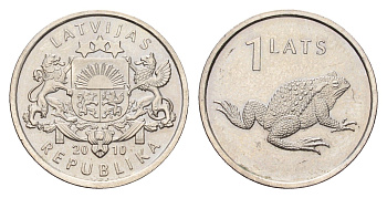 Латвия 1 лат 2010 Лягушка KM 108 медно-никель UNC 4679-351