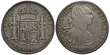 Мексика 8 реалов 1800 FM, МОНДВОР (МЕХИКО СИТИ), КАРЛ IV ИСПАНСКИЙ (1788-1808) KM 109 серебро 00-000-00