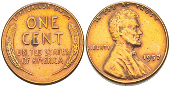США 1 ЦЕНТ 1957 ЛИНКОЛЬН KM А132 медь цинк 3309-1161
