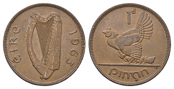 Ирландия 1 пенни 1963 курица с цыплятами KM 11 бронза 4178-1236