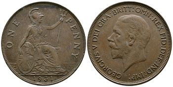 Великобритания 1 пенни 1931 Георг V (1910-1936) КМ 838, Spink 4055 бронза 73-832