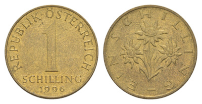 Австрия 1 шиллинг 1996 KM 2886 алюминиевая бронза UNC 4563-237