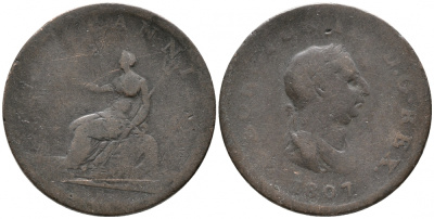 Великобритания 1/2 пенни 1807 Георг III (1760-1820) KM 662, Spink 3781 медь 3999-123