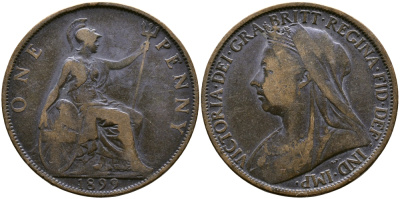 Великобритания 1 пенни 1899 Виктория (1837-1901) KM 790, Spink 3961 бронза    4364-4035