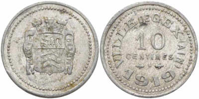 ФРАНЦИЯ 10 САНТИМОВ 1919 VILLE de GEX, ТОКЕН, ГОРОД ЖЕКС Elie 10.2 алюминий 24-852