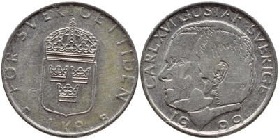 Швеция 1 крона 1999 Карл XVI Густав (1973- ) KM 852a медно-никель 4385-841