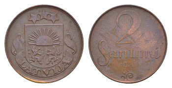 Латвия 2 сантима 1922 KM 2 бронза 4658-1134