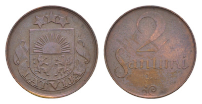 Латвия 2 сантима 1922 KM 2 бронза 4658-1134