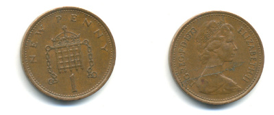 Великобритания 1 пенни 1973 Елизавета II (1952-2022) KM 915, Spink 4237 (B1) бронза 177-1114