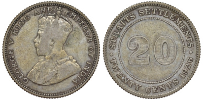 Стрейтс-Сетлментс 20 центов 1926 Георг V (1910-1936) КМ 30b серебро 53-737