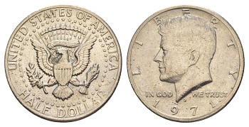 США 1/2 доллара (50 центов) 1971 D, Джон Кеннеди KM 202b медь плакированная медно-никелем aUNC 81-415