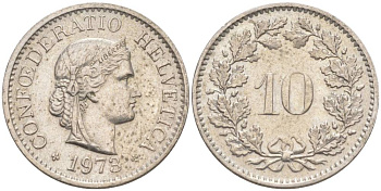 Швейцария 10 раппенов 1973 KM 27 медно-никель 55-442