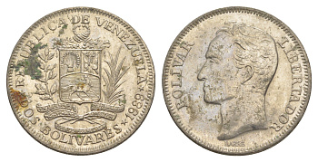 Венесуэла 2 боливара 1989 Симон Боливар Y 43a сталь плакированная никелем 4583-313