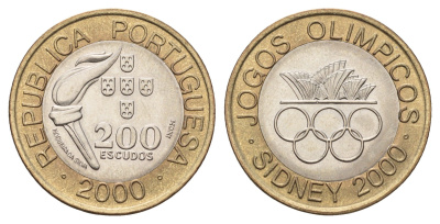 Португалия 200 эскудо 2000 XXVII летние Олимпийские Игры, Сидней 2000 KM 726 биметалл UNC 4678-834