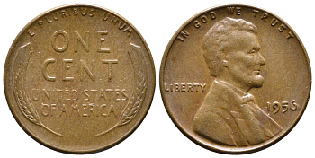 США 1 ЦЕНТ 1956 ЛИНКОЛЬН KM А132 медь цинк 4364-727