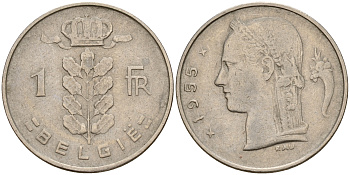 Бельгия 1 франк 1955 Belgie KM 143.1 медно-никель    4187-126