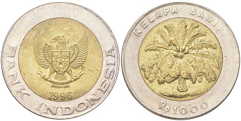 Индонезия 1000 рупий 1996 KM 56 биметалл aUNC 4148-334