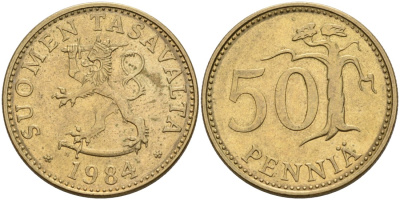 ФИНЛЯНДИЯ 50 ПЕННИ 1984 N KM 48 алюминиевая бронза 4563-443