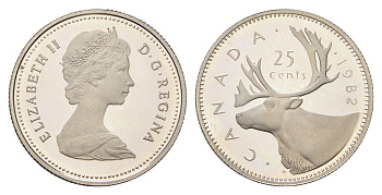 Канада 25 центов 1982 Елизавета II (1952-2022), олень KM 74 никель PROOF 4707-1127