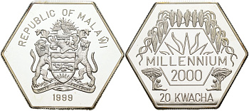 Малави 20 квача 1999 миллениум KM 31 серебро PROOF 04-326-31