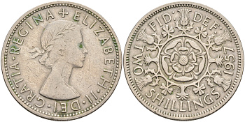 Великобритания 2 шиллинга (флорин) 1957 Елизавета II (1952-2022) KM 906, Spink 4146 медно-никель    4117-421