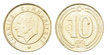 Турция 10 курушей 2011 Кемаль Ататюрк KM 1241 медь цинк никель UNC 4705-953