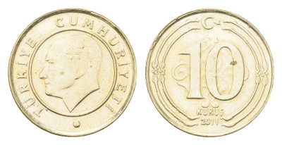 Турция 10 курушей 2011 Кемаль Ататюрк KM 1241 медь цинк никель UNC 4705-953