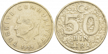 Турция 50000 лир 1999 Кемаль Ататюрк KM 1056 медь никель цинк 4403-213