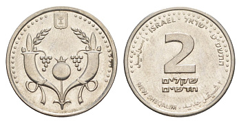 Израиль 2 новых шекеля 2009 JE 5769 KM 433 сталь плакированная никелем 4632-143