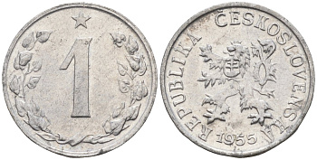 Чехословакия 1 геллер 1955 KM 35 алюминий 4152-626