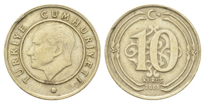Турция 10 курушей 2009 Кемаль Ататюрк KM 1241 медь цинк никель 4702-612