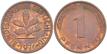 ФРГ 1 ПФЕННИГ 1976 F KM 105, J.380 сталь плакированная медью 66-642