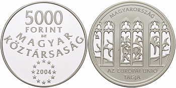 Венгрия 5000 форинтов 2004 мифический узор в окне, тираж 10000 экземпляров KM 778 серебро PROOF 11-177-34