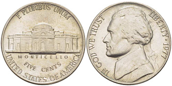 США 5 ЦЕНТОВ 1977 ДЖЕФФЕРСОН KM А192 медно-никель 210-534