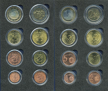 Финляндия евронабор из 8 монет 2000-2004 монеты В КАПСУЛАХ  биметалл  UNC  7-5-6-32