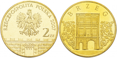 Польша 2 злотых 2007 MW, серия города Польши, Бжег (Brzeg) KM 615 латунь UNC M19-18