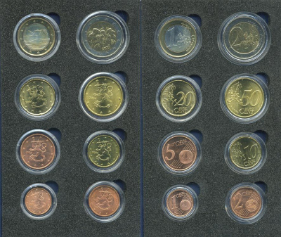 Финляндия евронабор из 8 монет 2000-2004 монеты В КАПСУЛАХ  биметалл  UNC  7-5-6-32