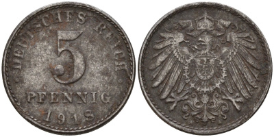 Германия 5 пфеннигов 1918 A KM 19, J. 297 железо 4151-615