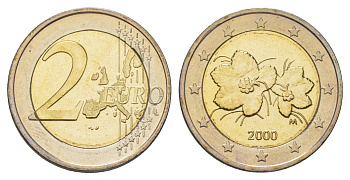 Финляндия 2 евро 2000 морошка, из ролла KM 105 биметалл UNC M64-11