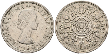 Великобритания 2 шиллинга (флорин) 1967 Елизавета II (1952-2022) KM 906, Spink 4146 медно-никель 4572-1021