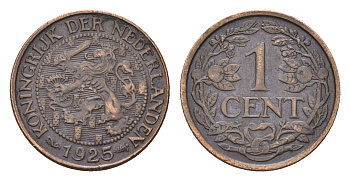 Нидерланды 1 цент 1925 Вильгельмина (1890-1948) KM 152 бронза 4674-1126