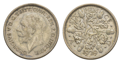 Великобритания 6 пенсов 1929 Георг V (1910-1936) KM 832, Spink 4040 серебро 4643-851