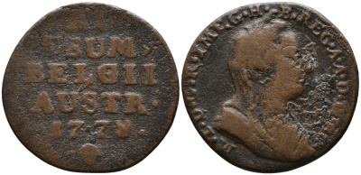 АВСТРИЙСКИЕ НИДЕРЛАНДЫ 1 ЛИАРД 1778 МАРИЯ ТЕРЕЗИЯ (1740-1780) KM 28 медь 93-723