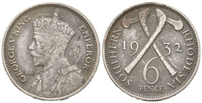 Южная Родезия 6 пенсов 1932 Георг V (1910-1936) KM 2 серебро 4617-129